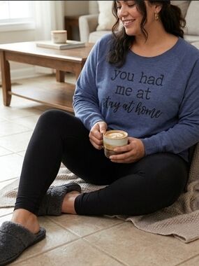 2X Charcoal Lightweight Sweatshirt "Stay At Home" Instant Message Athleisure
